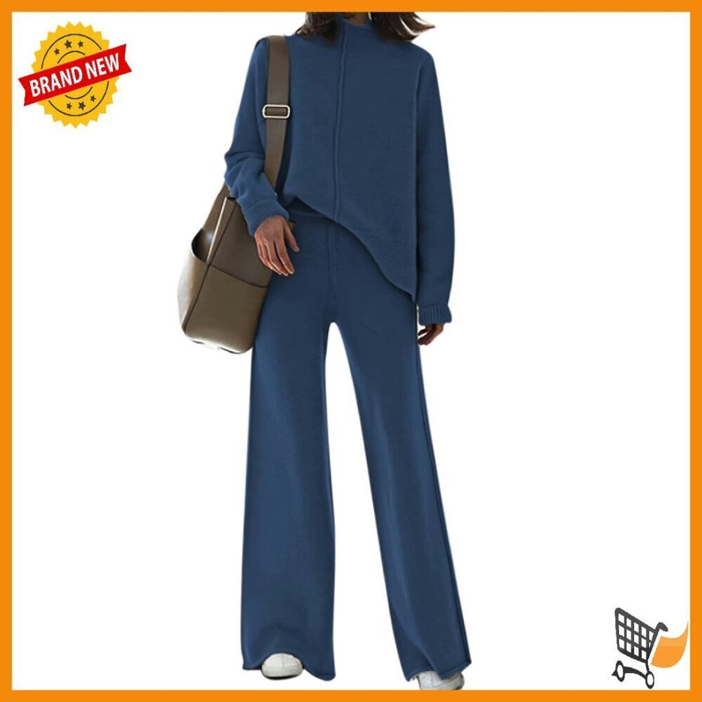 Women's 2-Piece Sweater Set Wide Leg Pants High Neck Lounge Wear